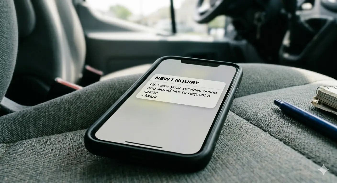 Incoming enquiry from a small business website on mobile phone