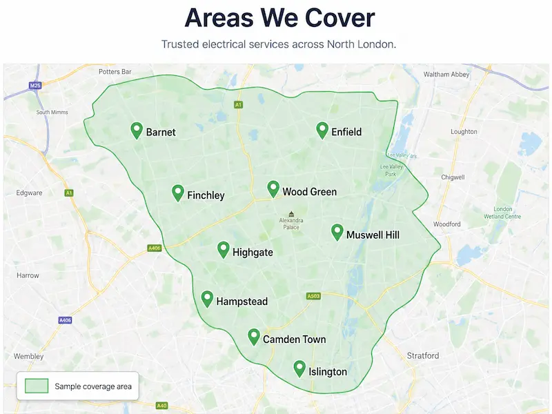 UK electrician service area map example