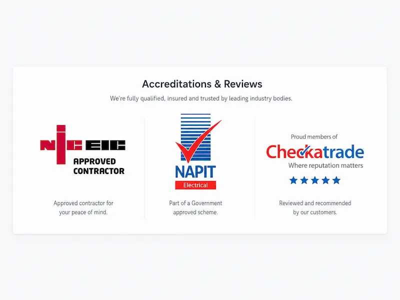 Example of electrician website credentials and accreditations