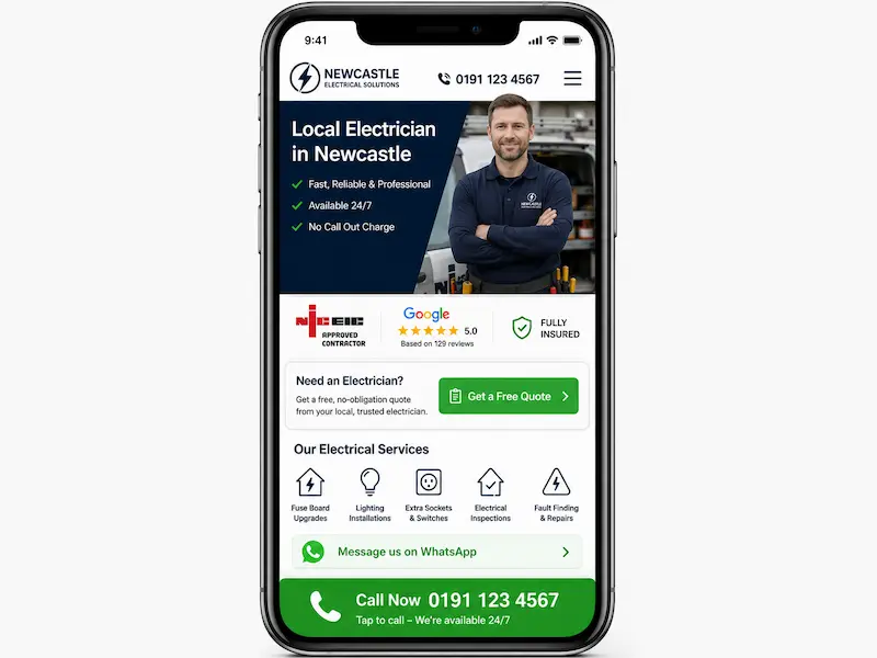 Mobile electrician website CTA design examples