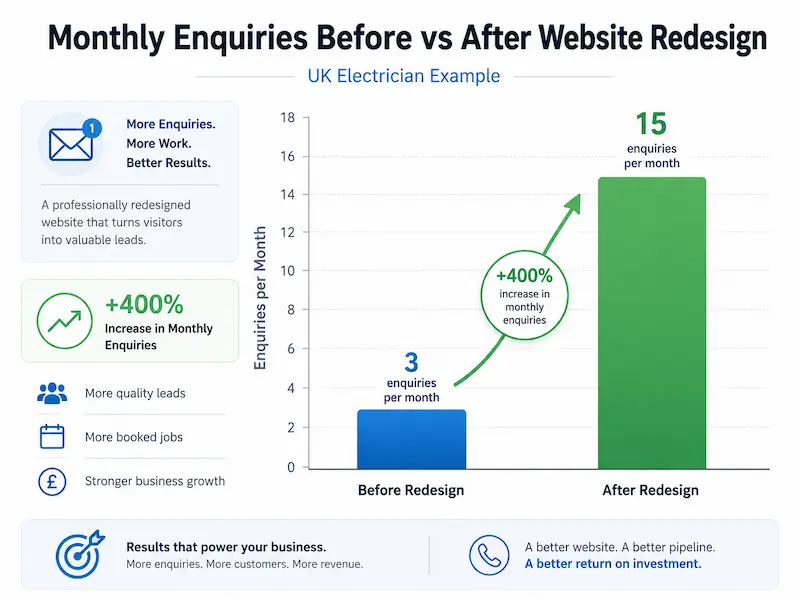 ROI comparison for electrician website redesign