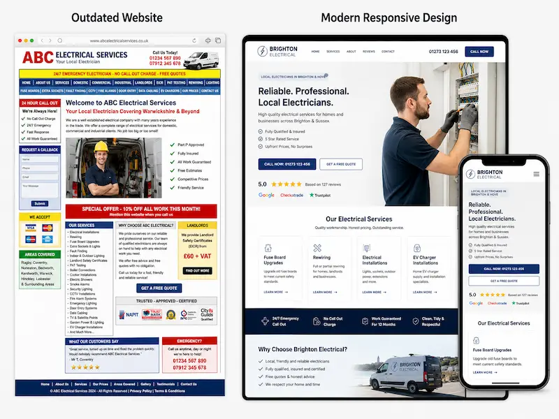 Modern responsive electrician website design example