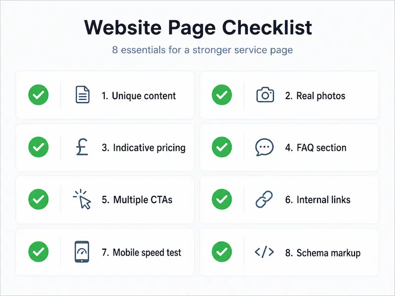 Eight point checklist before publishing electrician service page