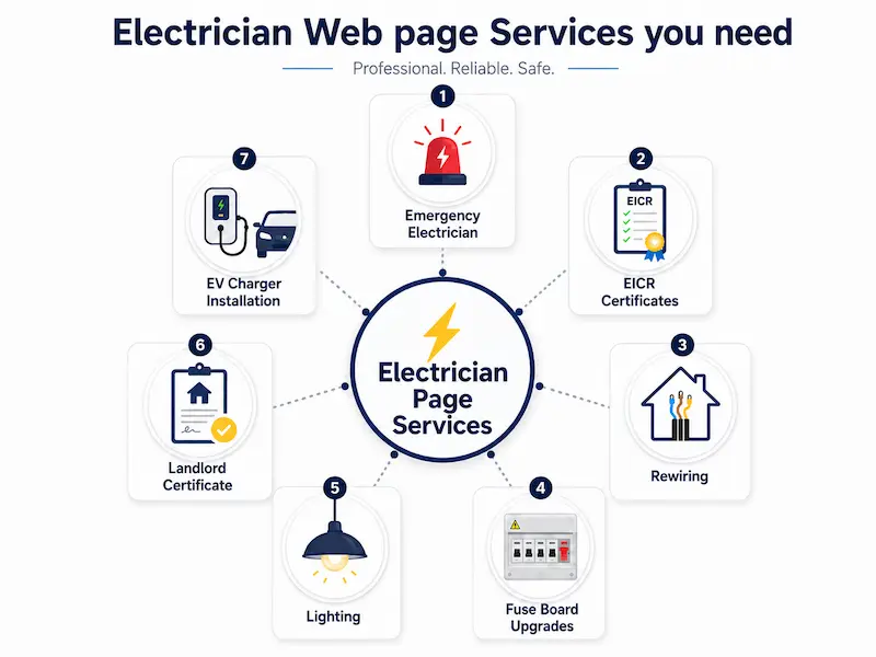 Seven core service pages every UK electrician needs